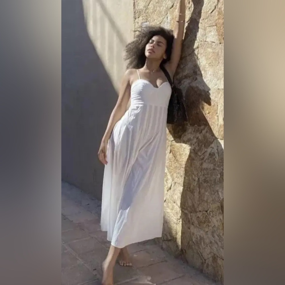 ZARA Dress Maxi Corset Style Bohemian White Summer Vacation - Picture 2 of 15